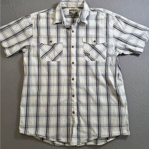 Ariat Rebar Men's Gray Plaid Short Sleeve Shirt Size Large